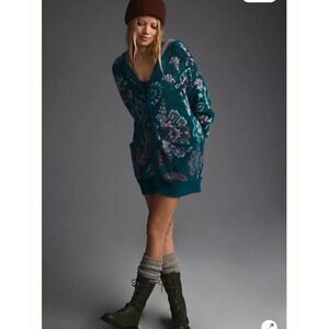 Daily Practice Anthropologie Floral Fuzzy Zip Up Hoodie Blue Pink Size M/L